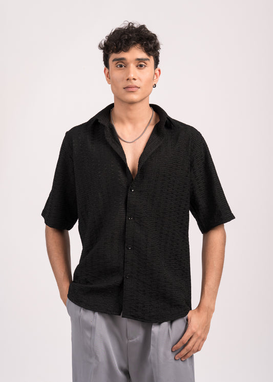 Black Textured Half Shirt