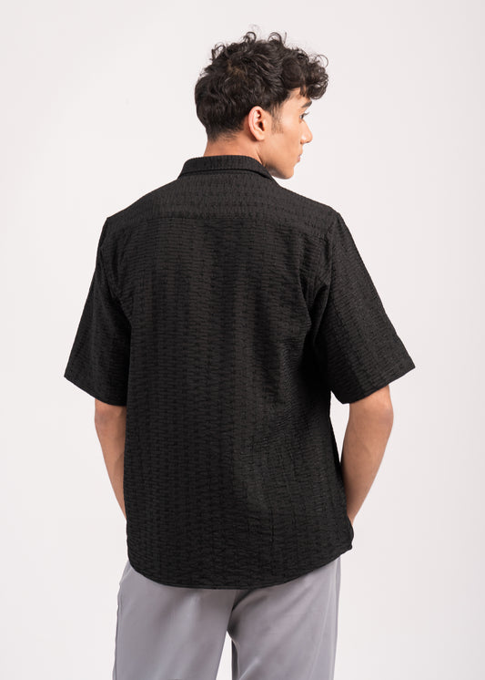 Black Textured Half Shirt