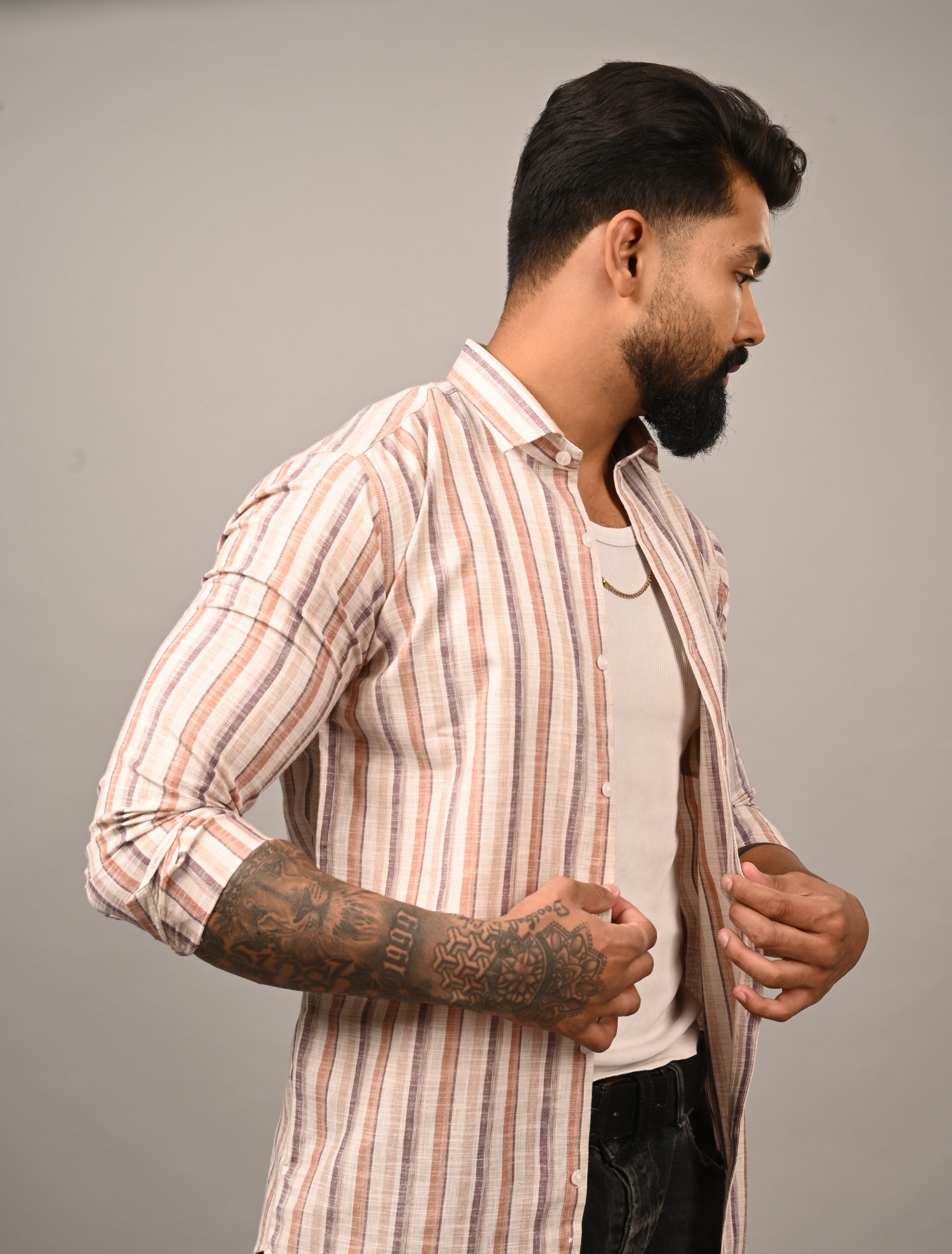 Old Town Classic Stripe Shirt - Rust & Brwon