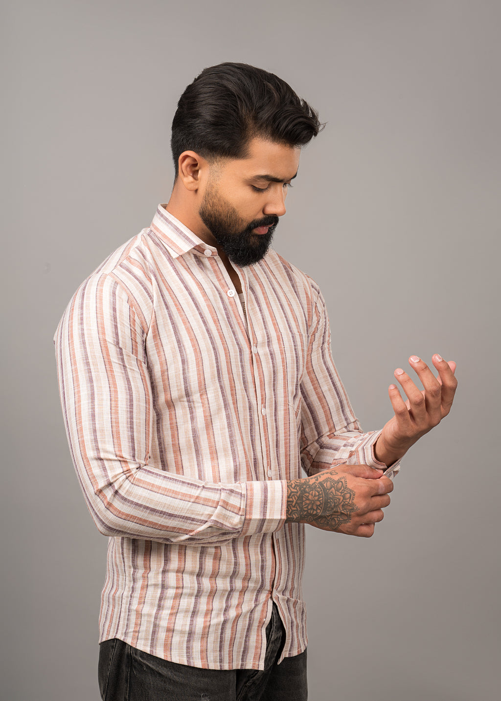 Old Town Classic Stripe Shirt - Rust & Brwon