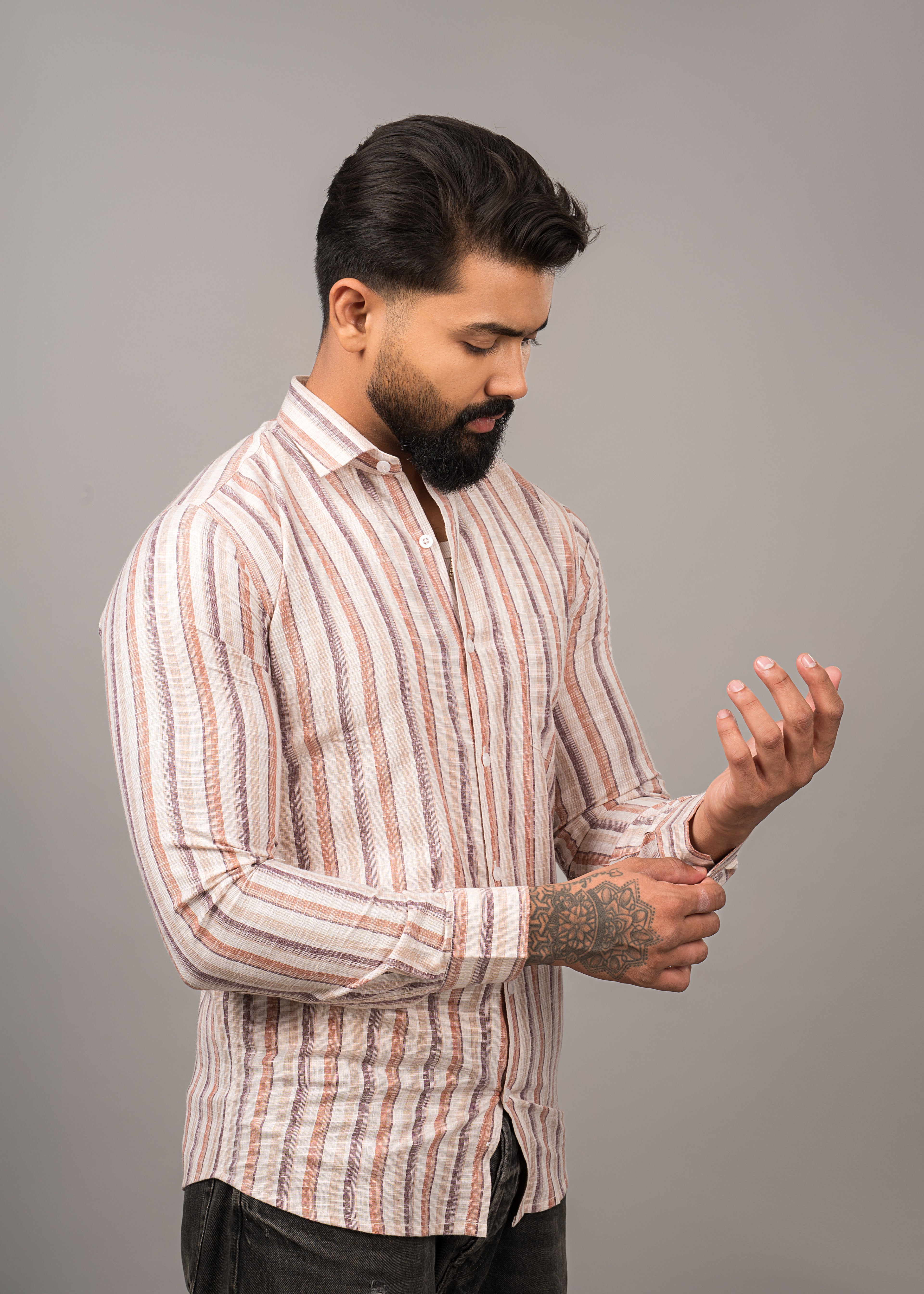 Old Town Classic Stripe Shirt - Rust & Brwon