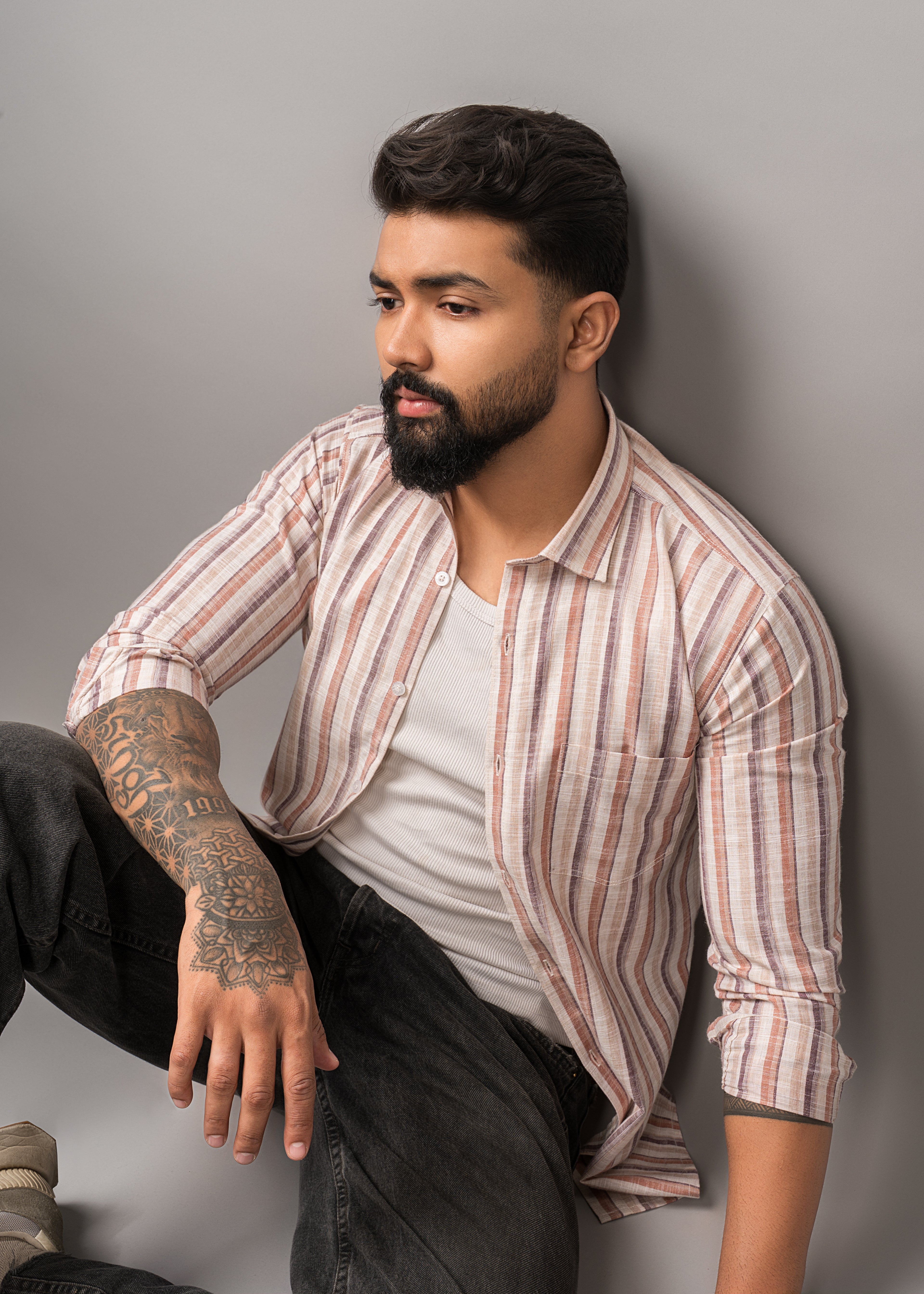 Old Town Classic Stripe Shirt - Rust & Brwon