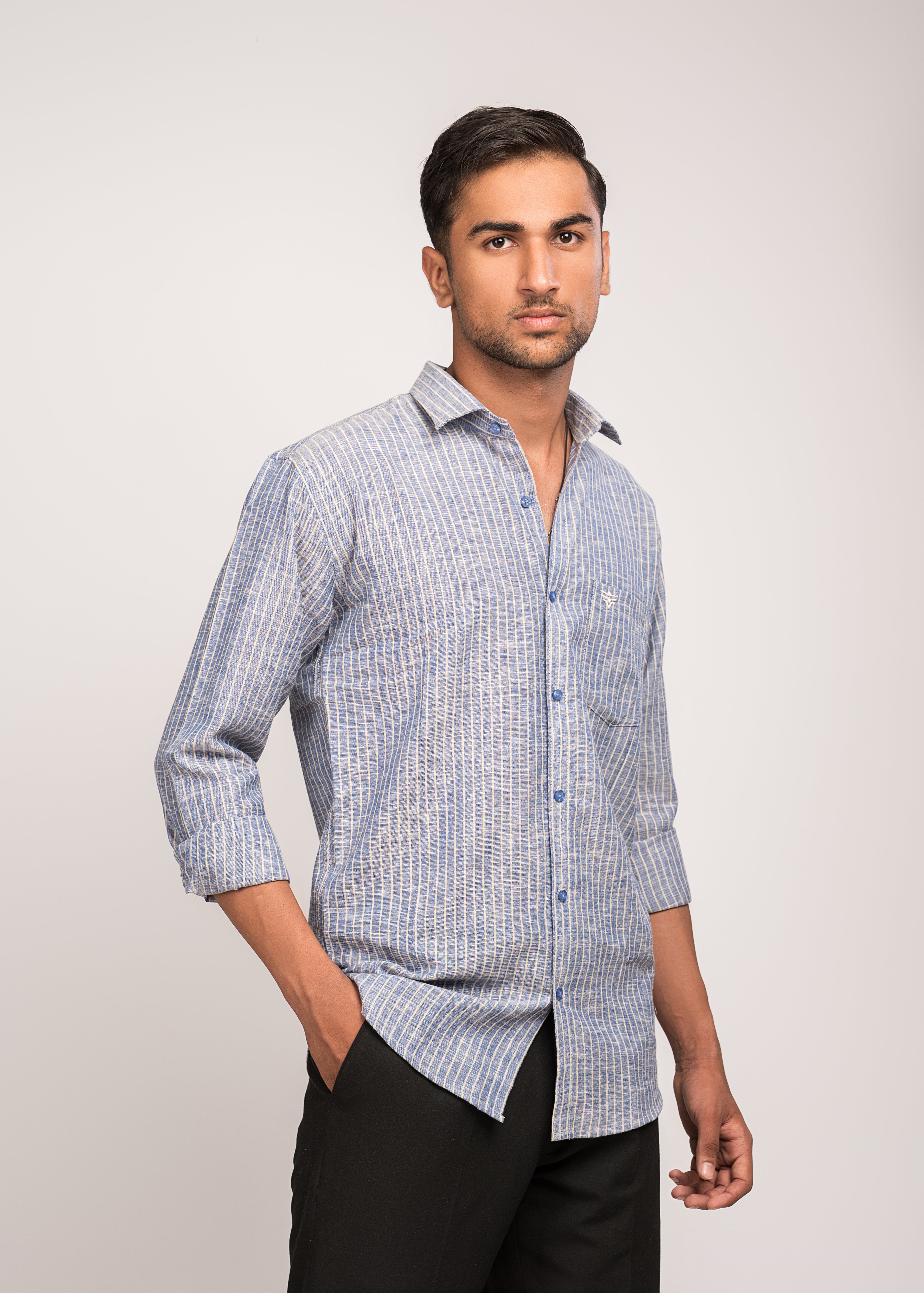 VerveLine Men’s Dual-Tone Light Blue Striped Shirt