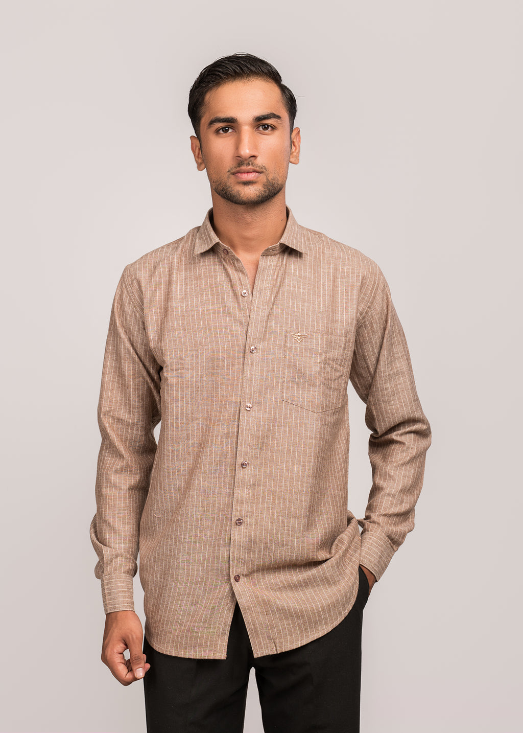 VerveLine Men’s Dual-Tone Brown Striped Shirt