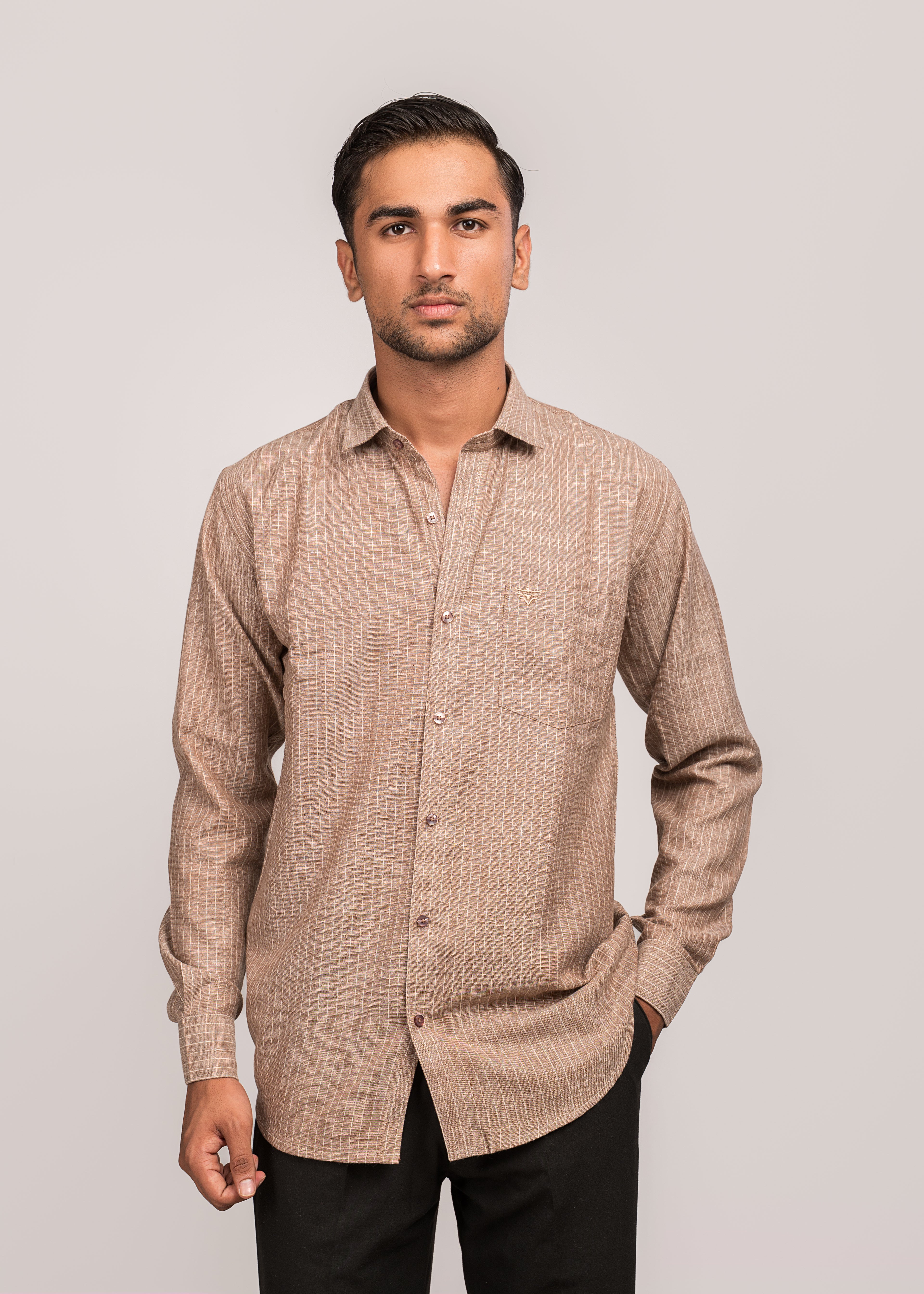 VerveLine Men’s Dual-Tone Brown Striped Shirt