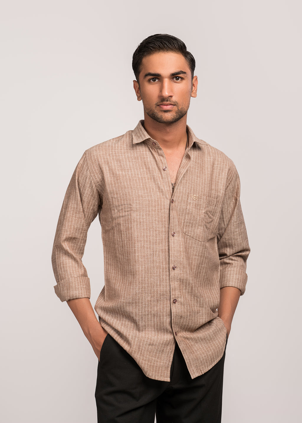 VerveLine Men’s Dual-Tone Brown Striped Shirt