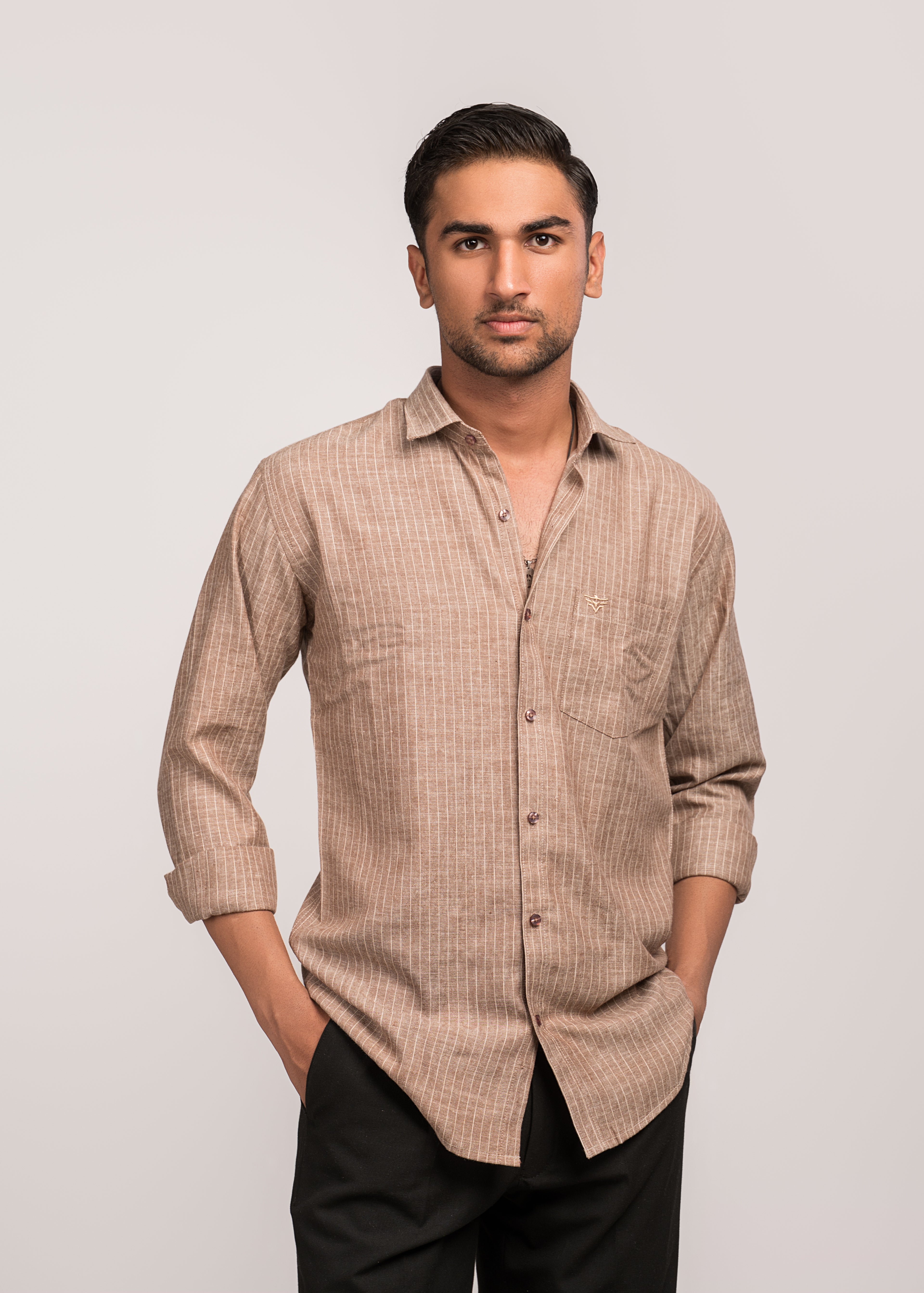 VerveLine Men’s Dual-Tone Brown Striped Shirt