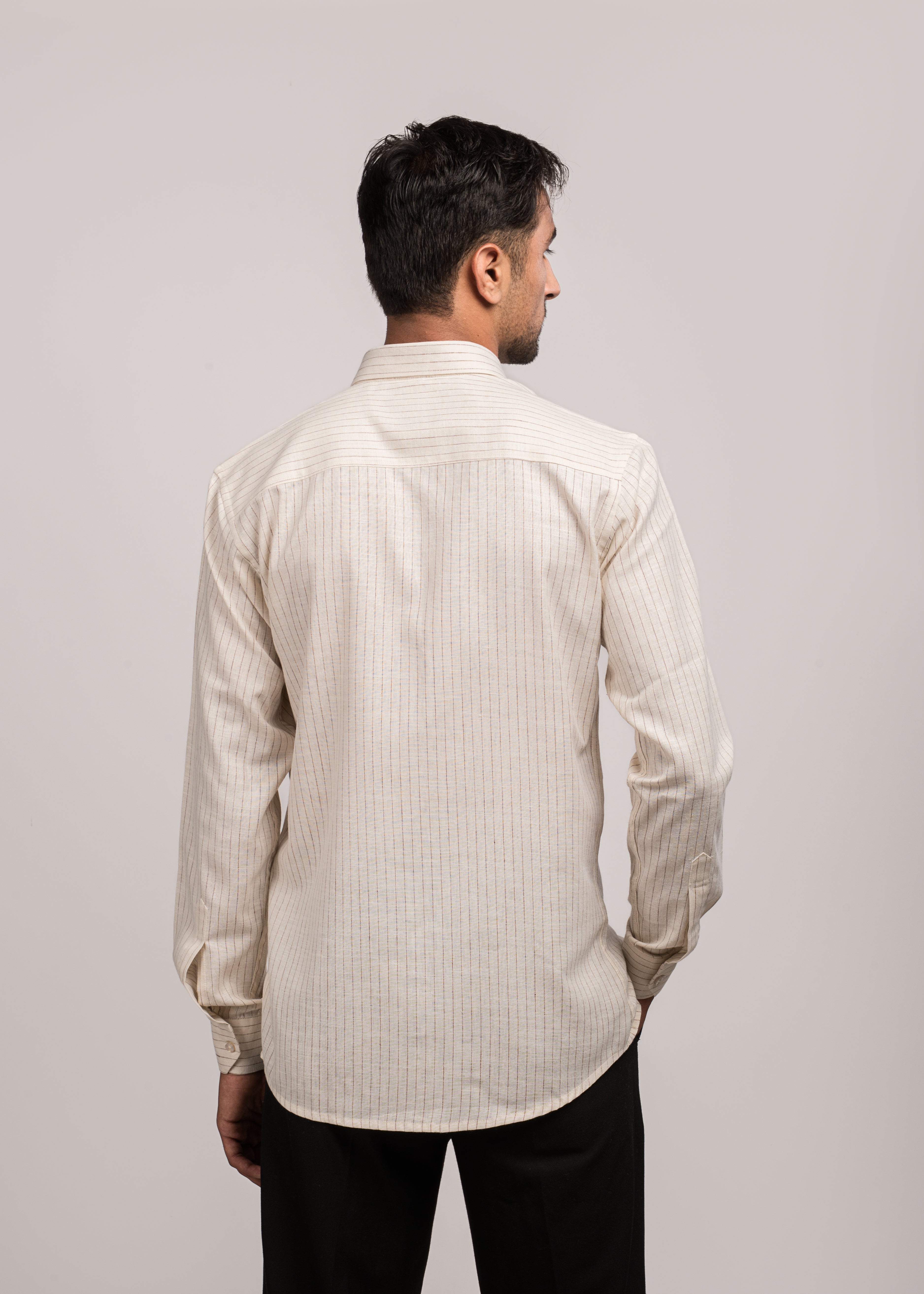 VerveLine Men’s Dual-Tone Cream Striped Shirt