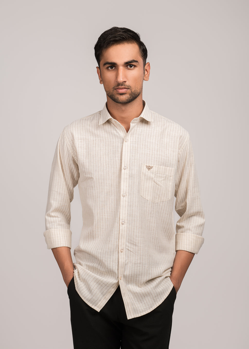 VerveLine Men’s Dual-Tone Cream Striped Shirt
