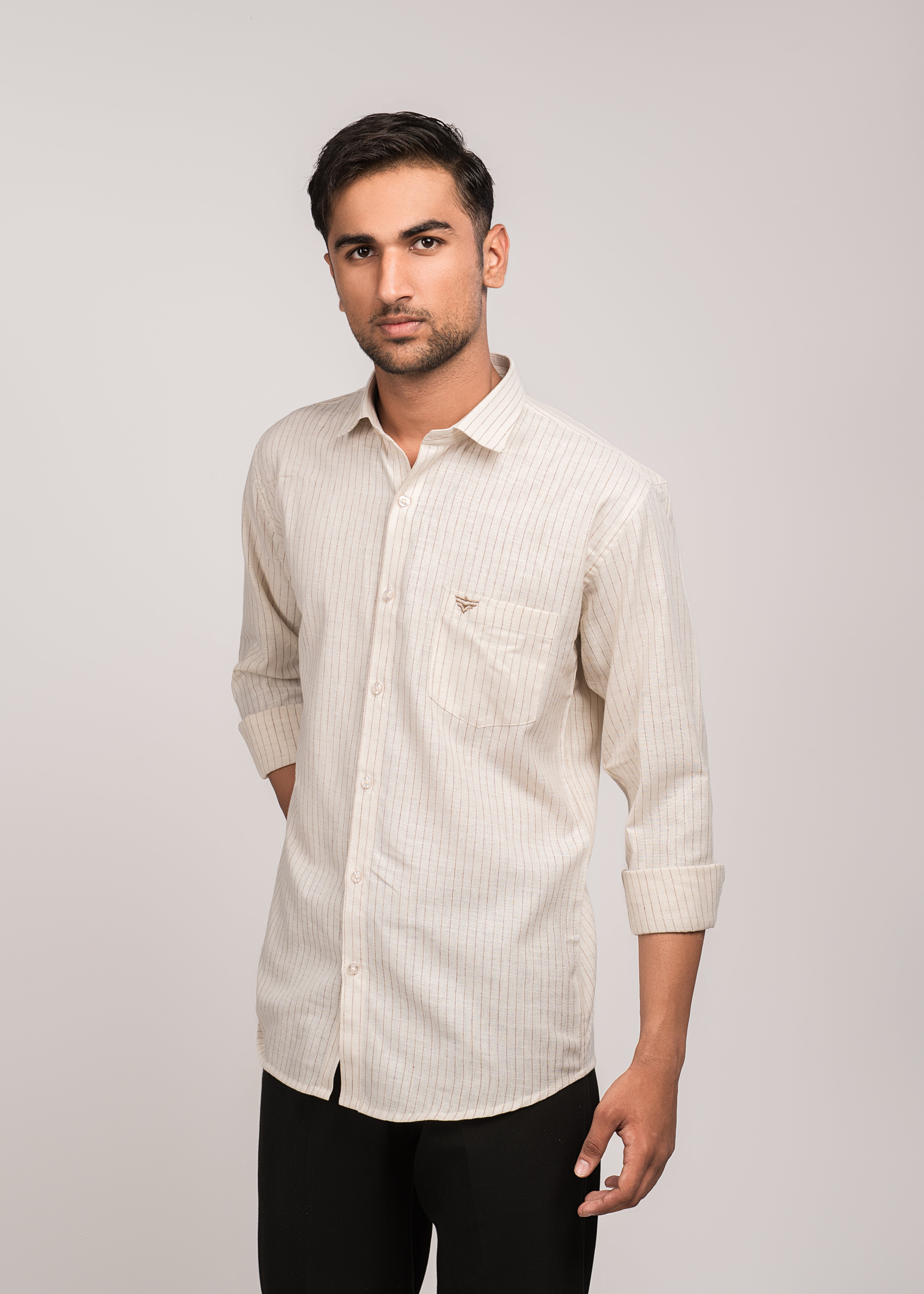 VerveLine Men’s Dual-Tone Cream Striped Shirt