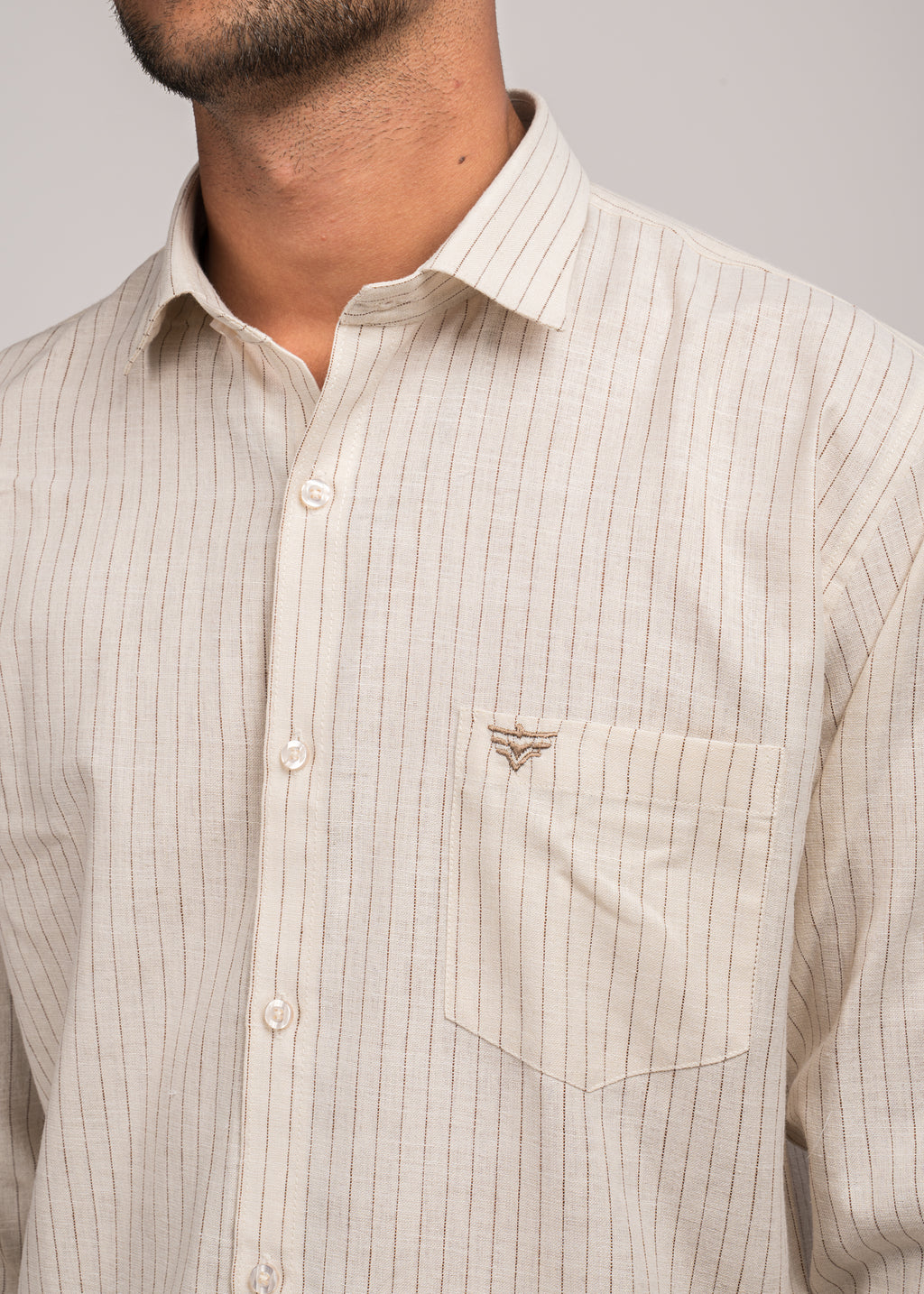 VerveLine Men’s Dual-Tone Cream Striped Shirt