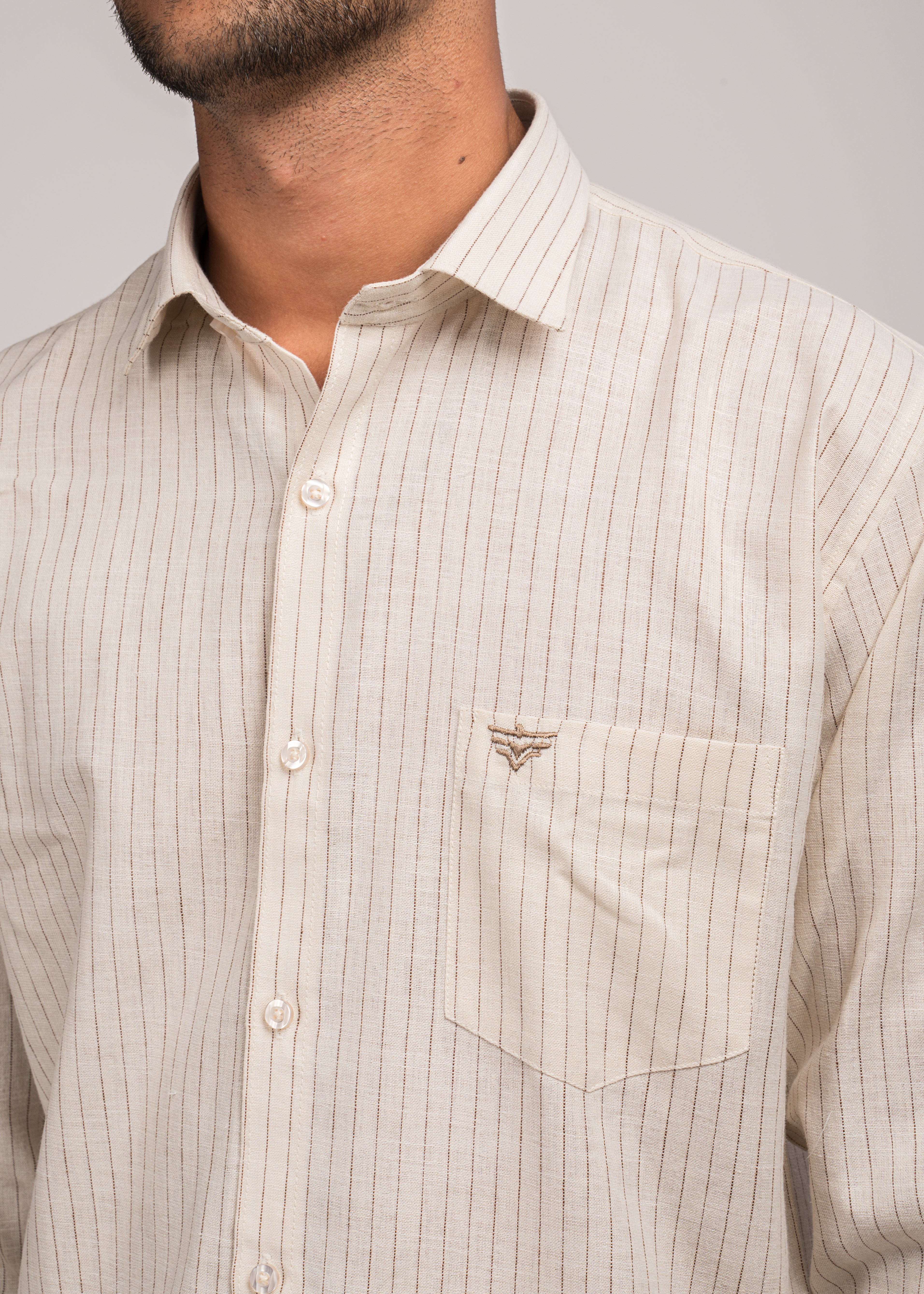 VerveLine Men’s Dual-Tone Cream Striped Shirt
