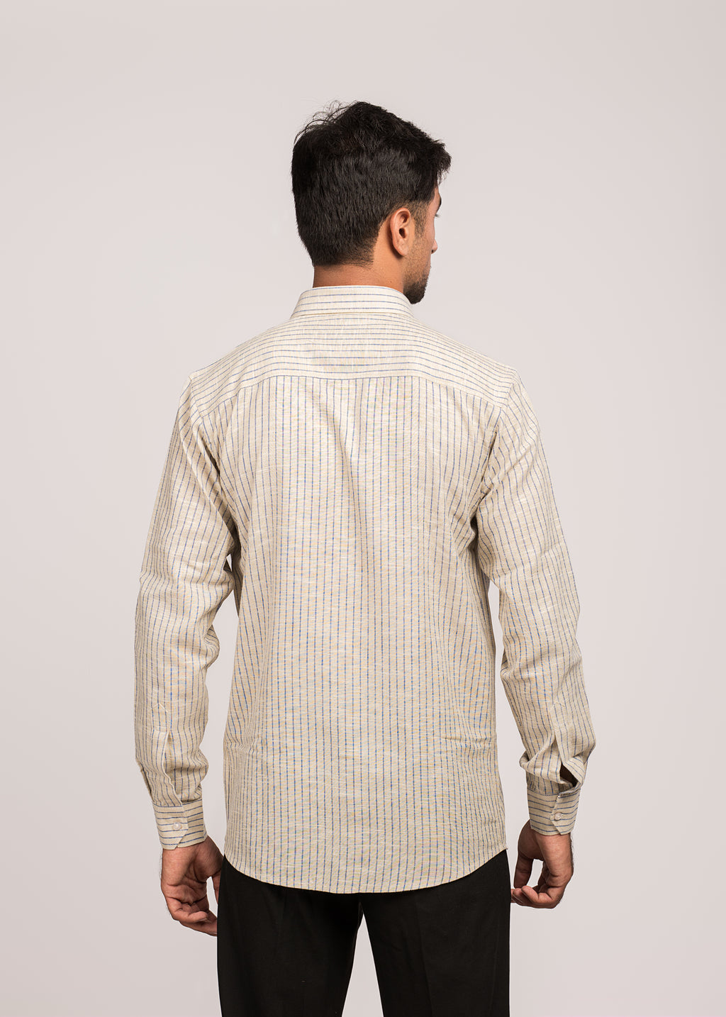 VerveLine Men’s Dual-Tone Beige with Navy Blue Striped Shirt