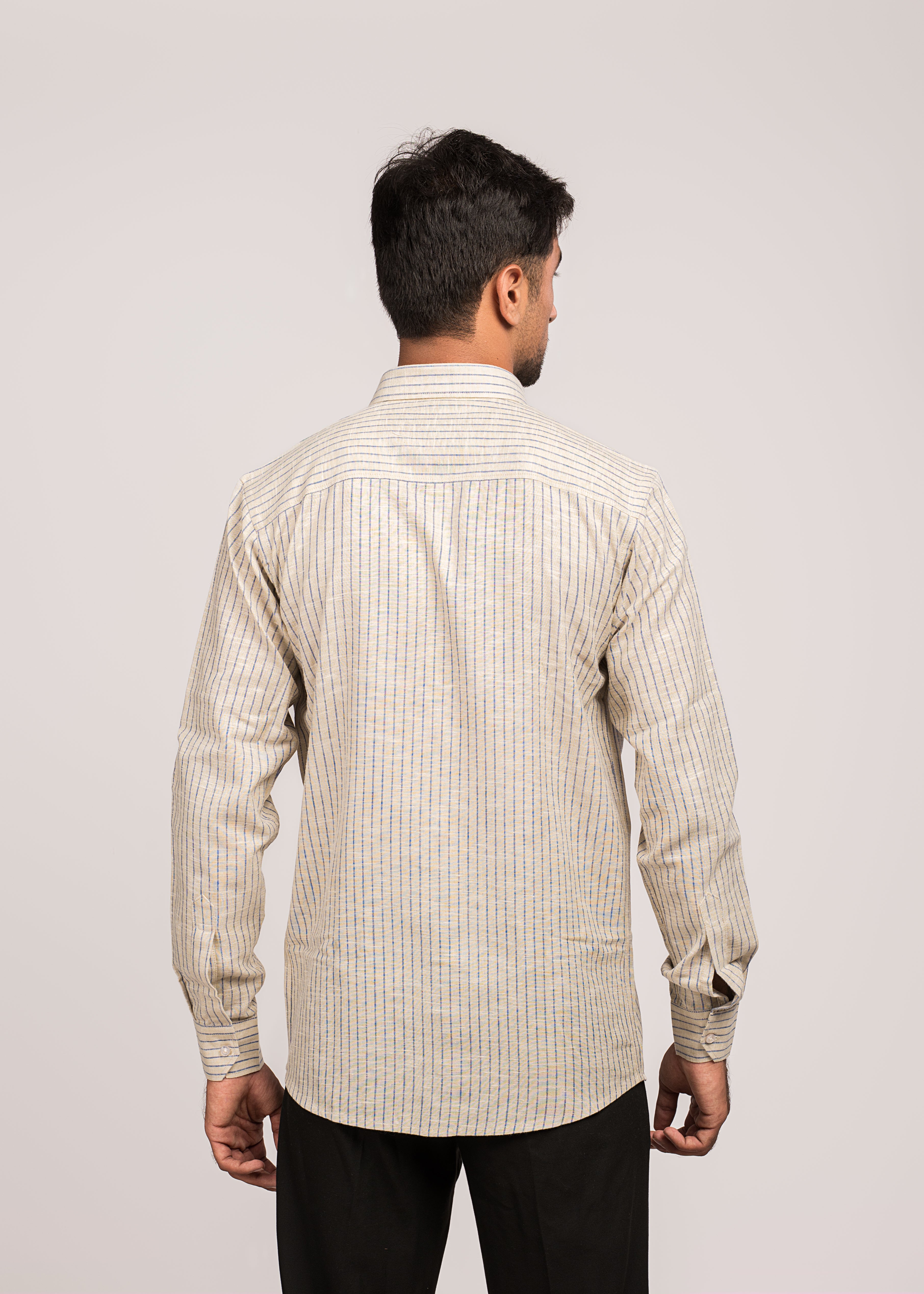 VerveLine Men’s Dual-Tone Beige with Navy Blue Striped Shirt