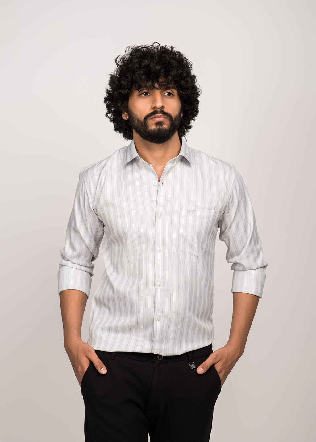 UrbanEdge Men’s Premium Pinstripe Grey Shirt