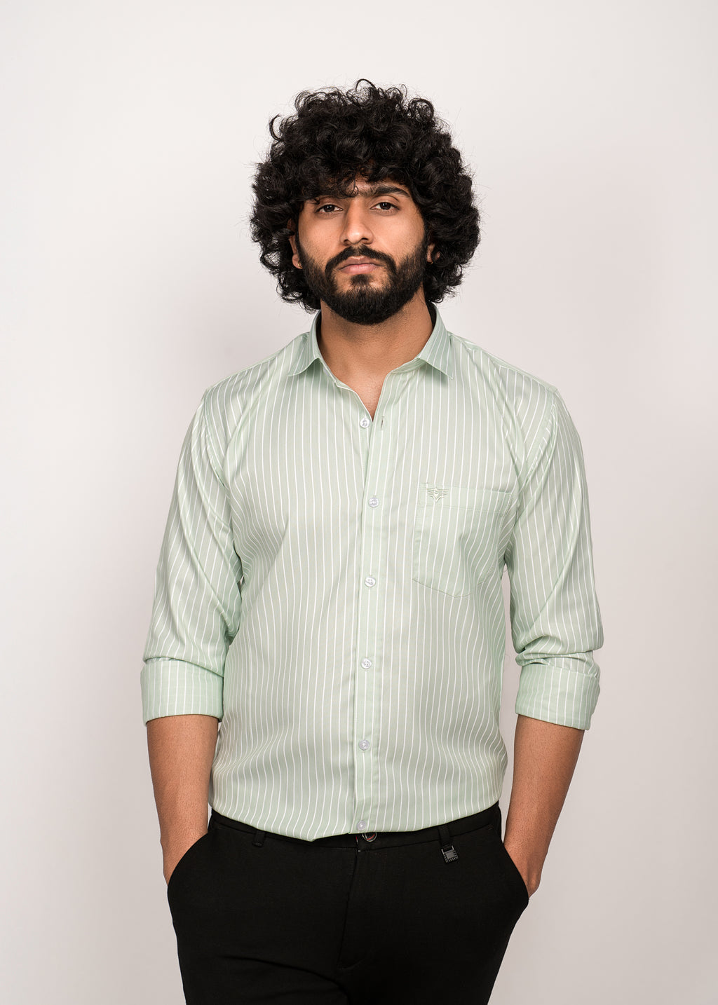 UrbanEdge Men’s Premium Pinstripe Light Green Shirt