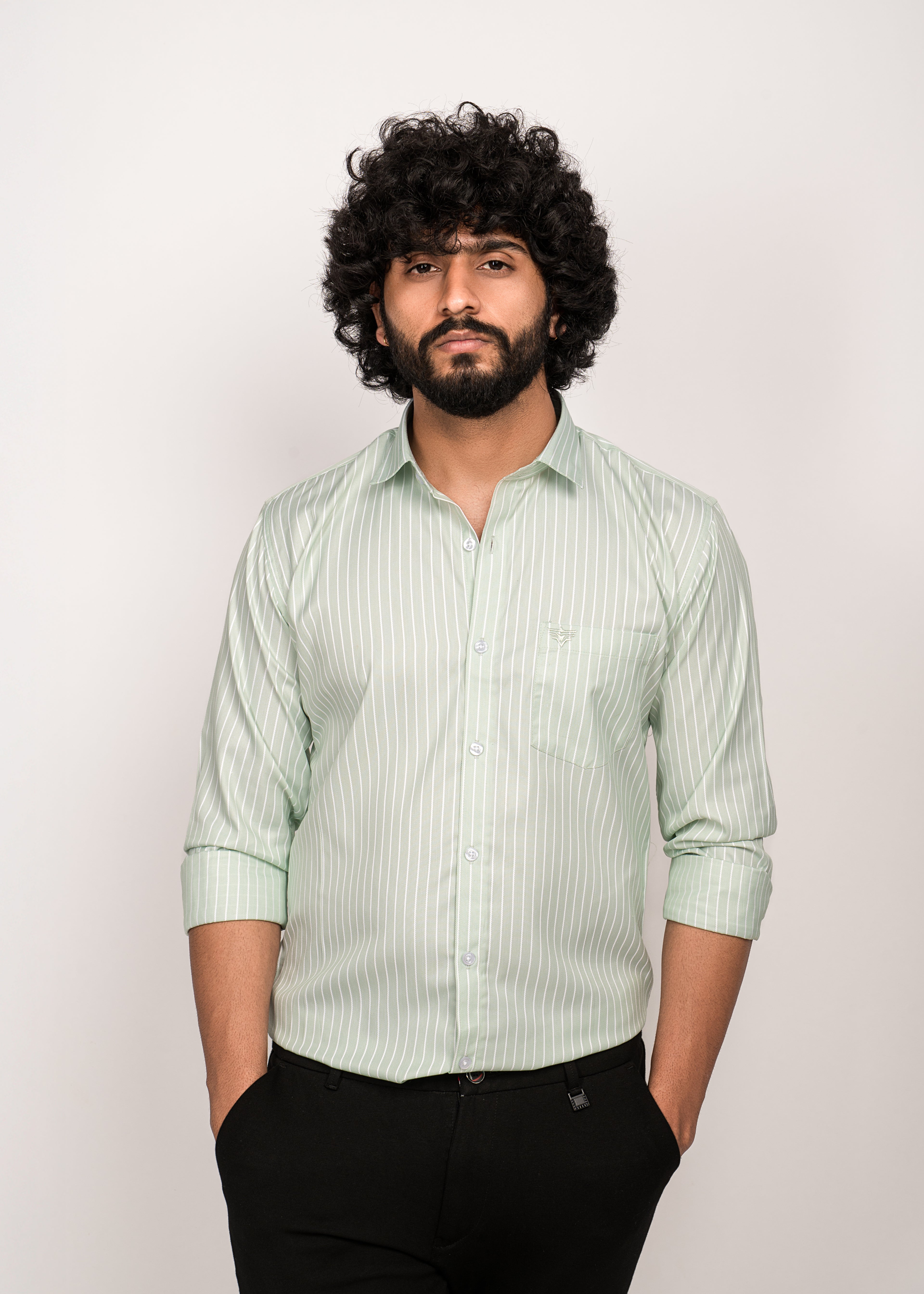 UrbanEdge Men’s Premium Pinstripe Light Green Shirt