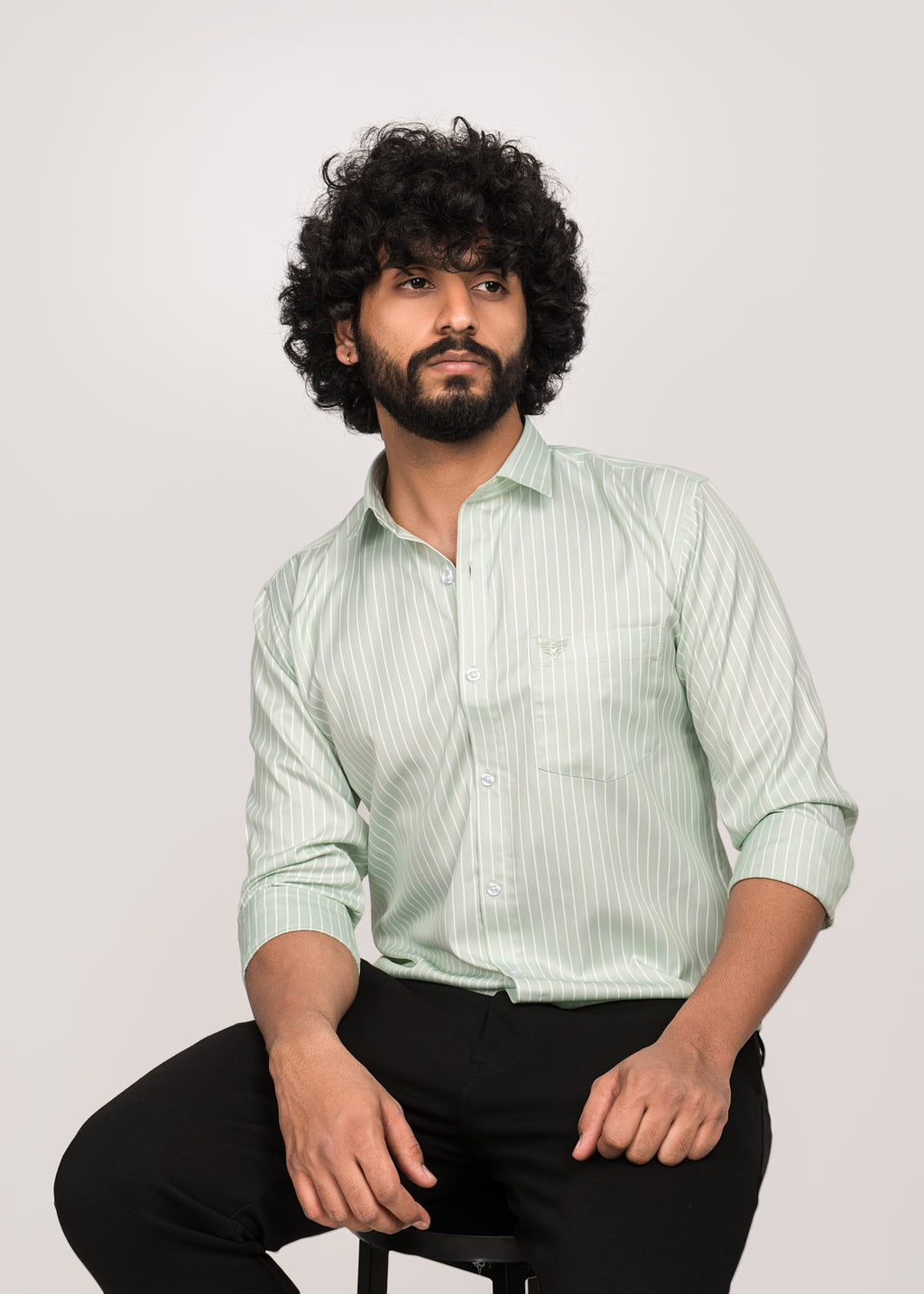 UrbanEdge Men’s Premium Pinstripe Light Green Shirt
