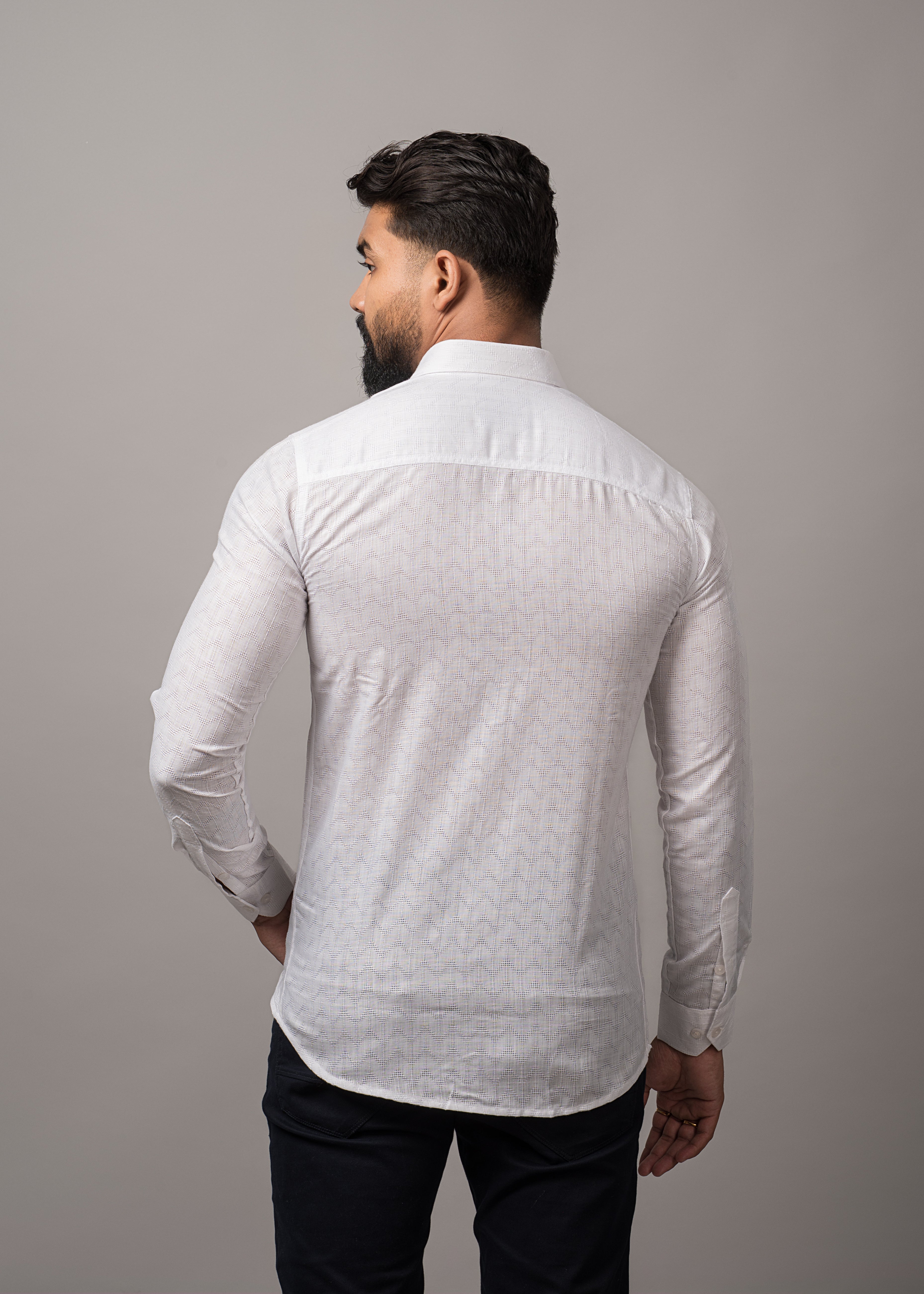 White Ivory Wave Pattern Casual Shirt