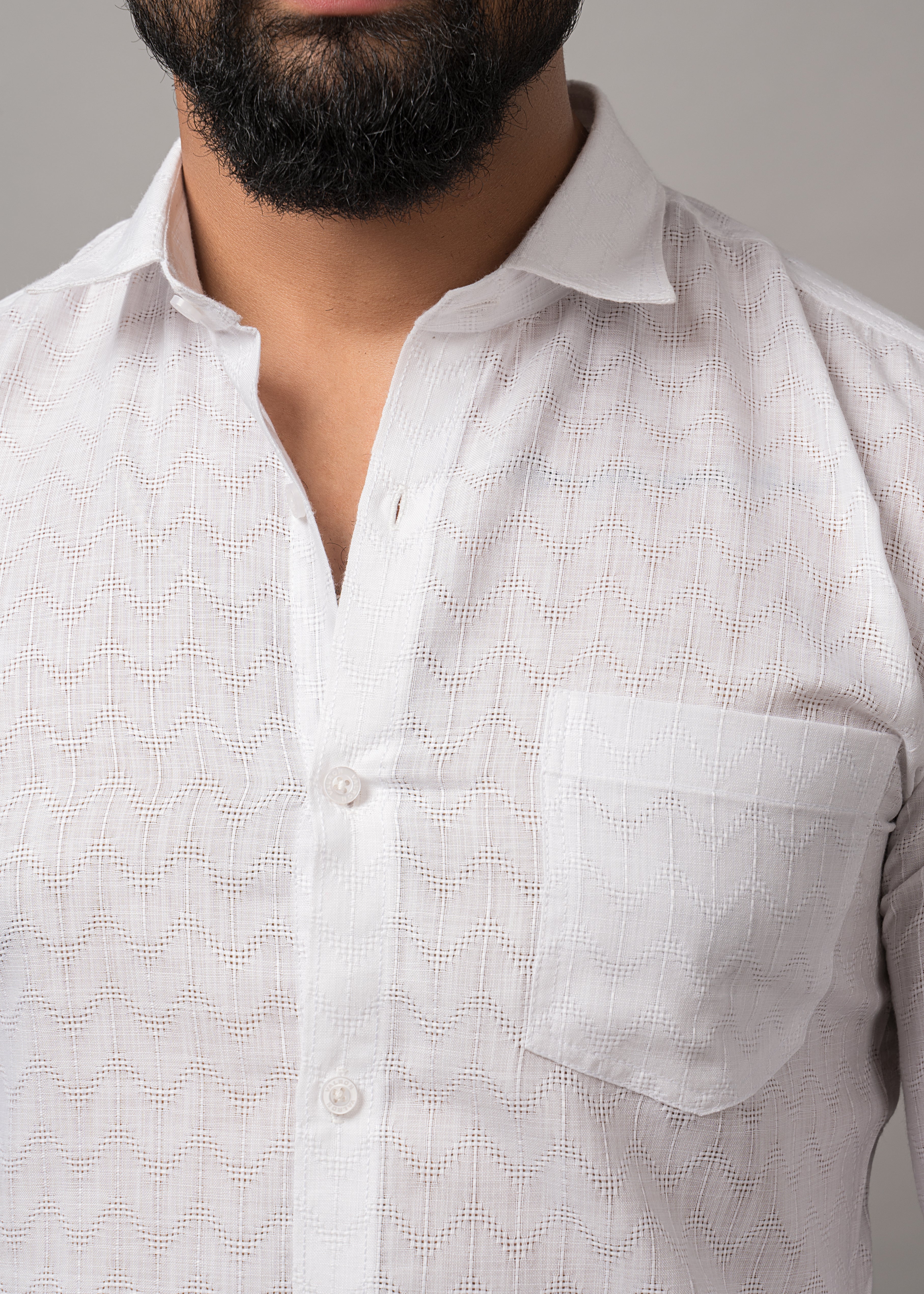 White Ivory Wave Pattern Casual Shirt