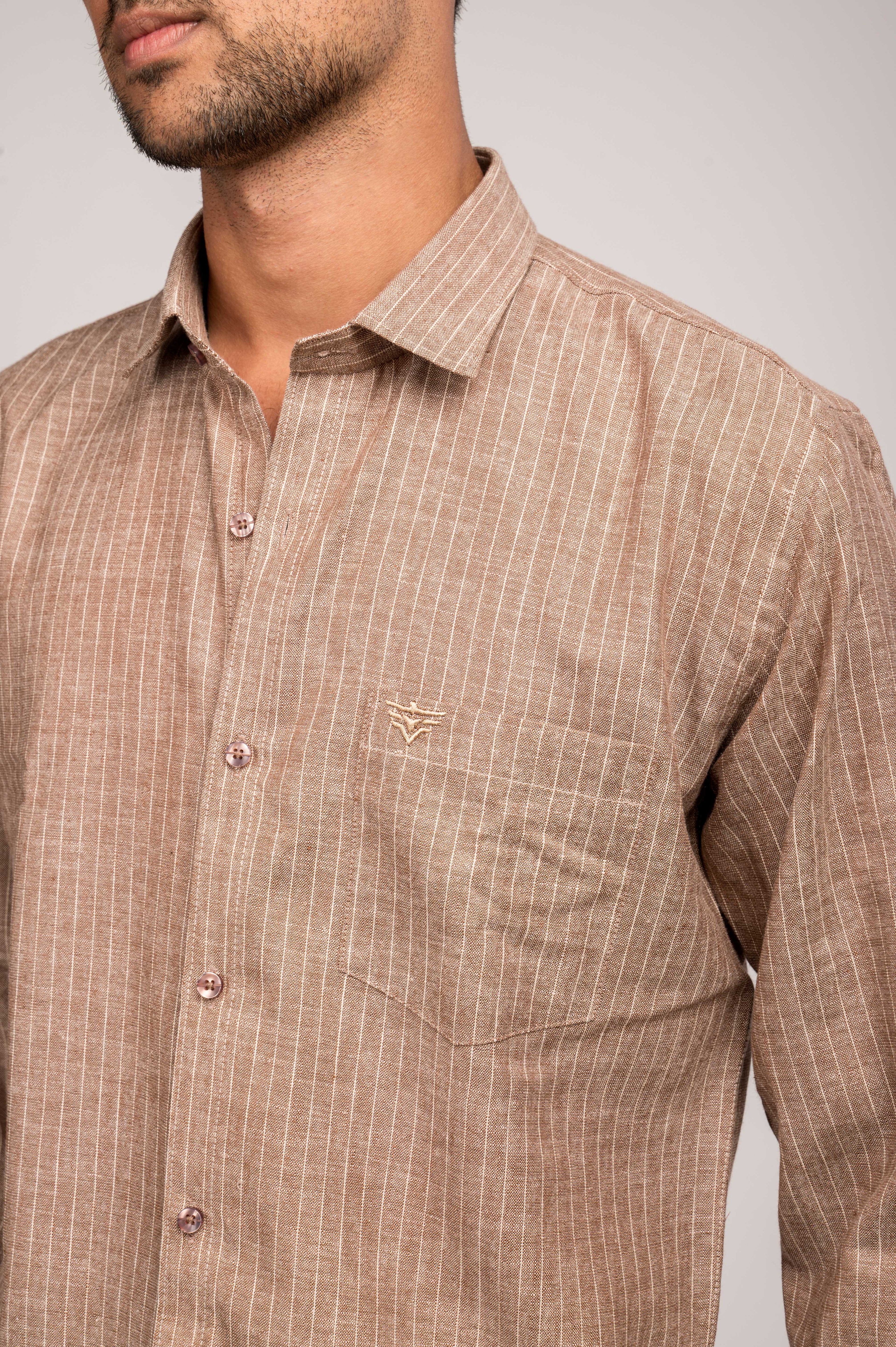 VerveLine Men’s Dual-Tone Brown Striped Shirt