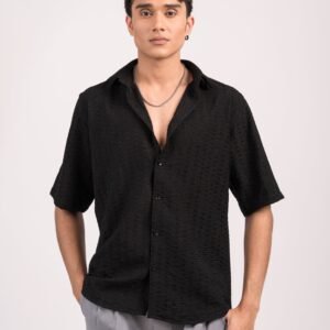 Black Textured Half Shirt